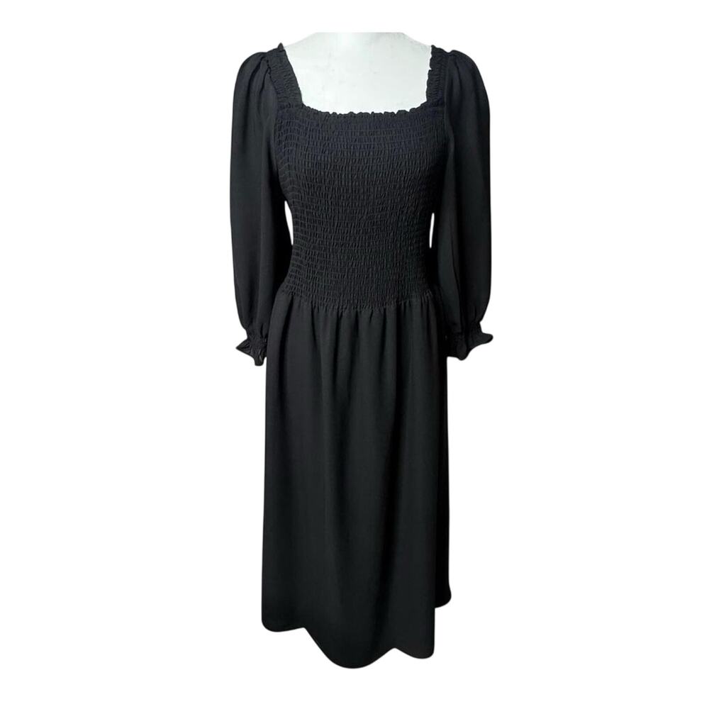 Nanette Lepore Black Smocked Romantic Peasant Midi Dress 12